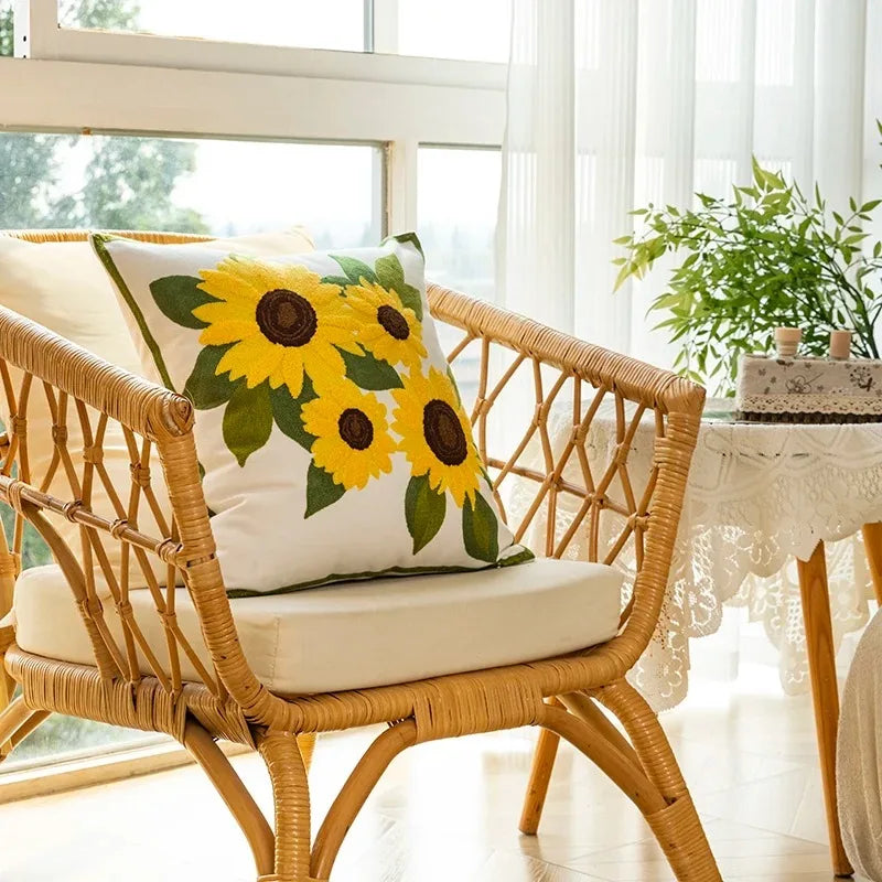Soft Floral Cushion Pillow 18x18 Inch Sunflower Design