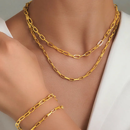 Stackable Paperclip Chain Bracelet Necklace Set - Fesara