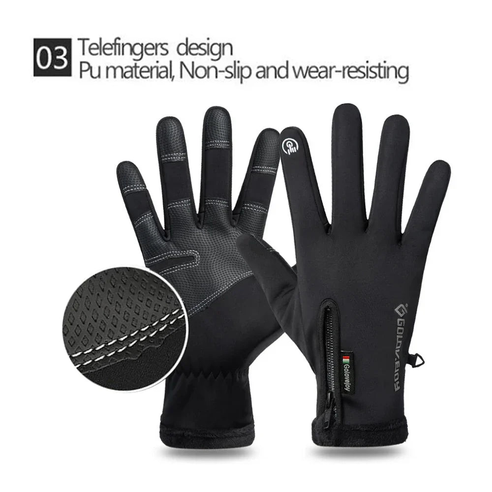 Warm Waterproof Motorcycle Gloves Touchscreen Fleece Lined - Fesara
