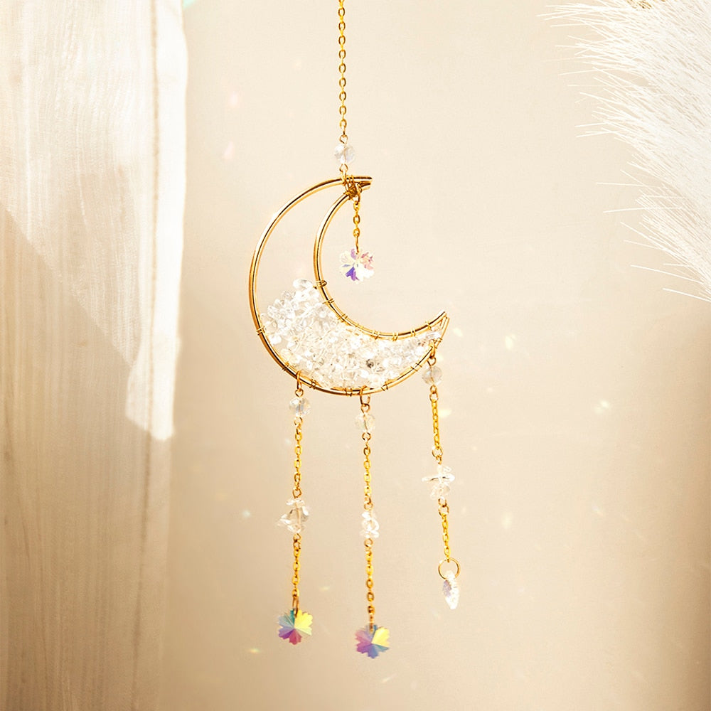 Sparkling Crystal Moon Window Decor