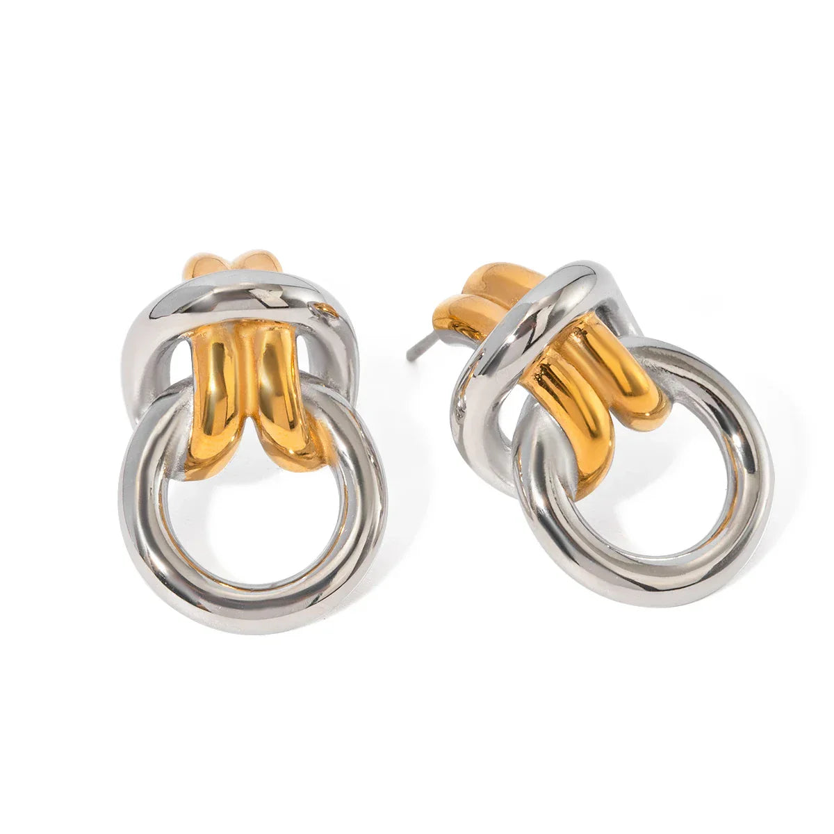 Dual Tone Knot Drop Earrings