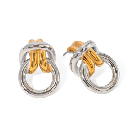 Dual Tone Knot Drop Earrings