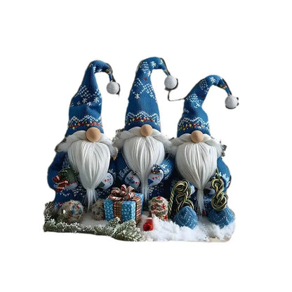 Colorful Blue Gnome Christmas Decor Figurines Set