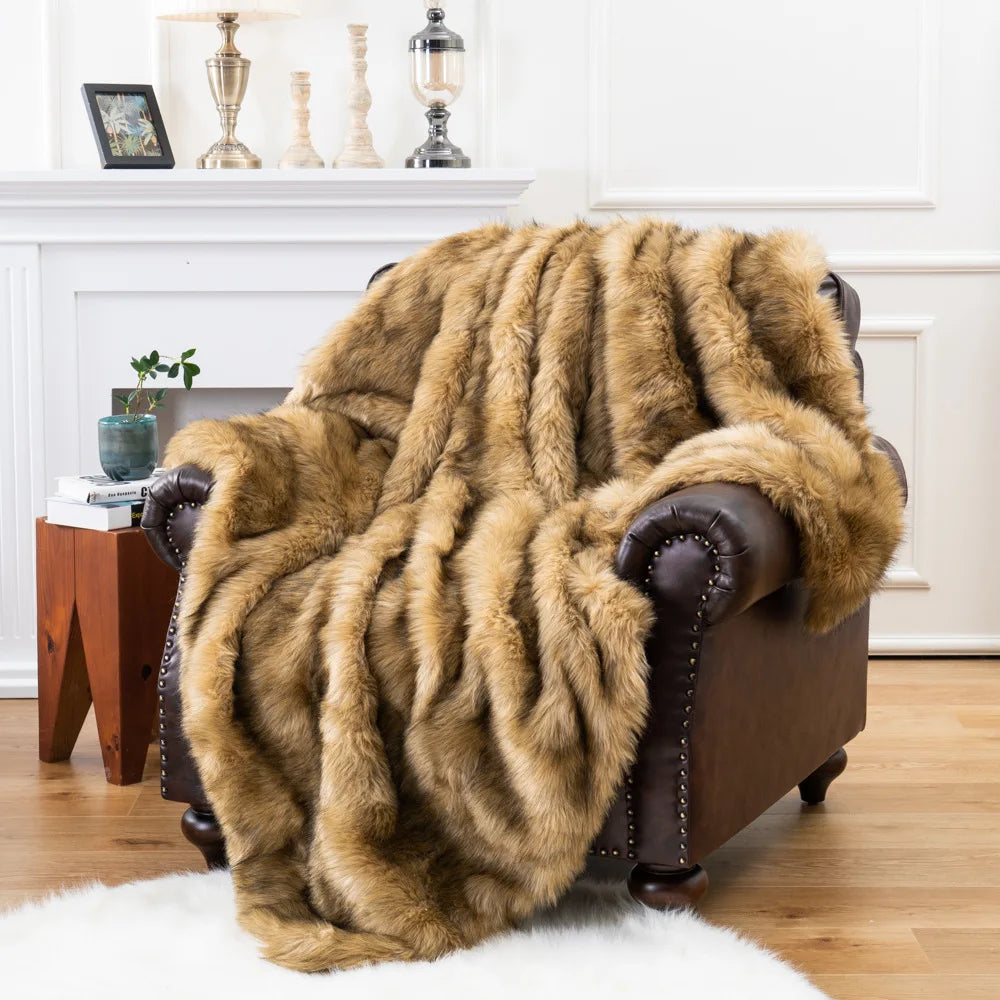 Plush Faux Fur Blanket - Soft Cozy Decorative Throw - Fesara