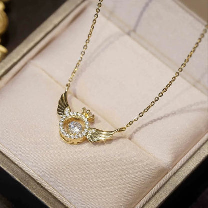 Shiny Crystal Wing Pendant Necklace