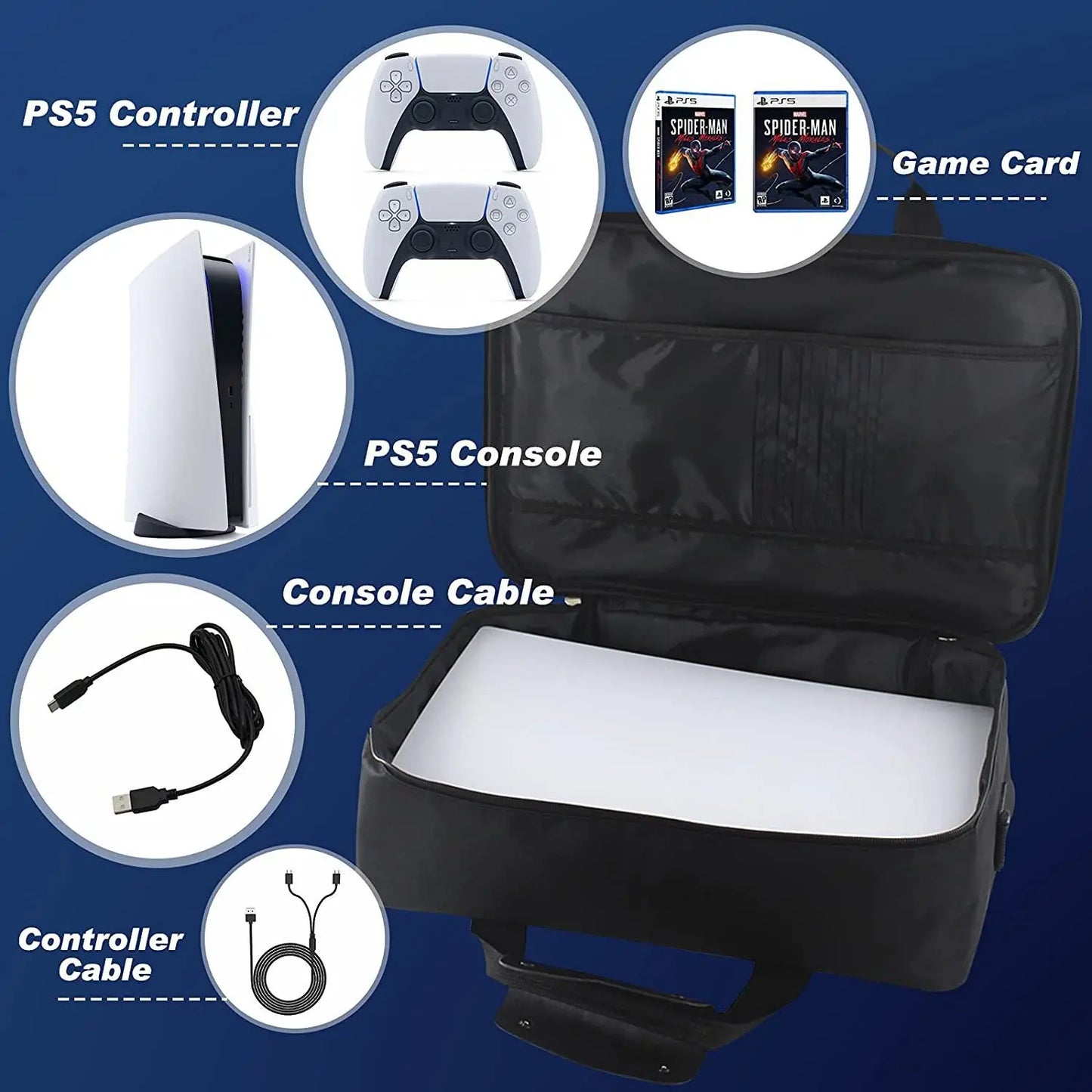 Durable PS5 Travel Bag with Shoulder Strap & Storage Pockets