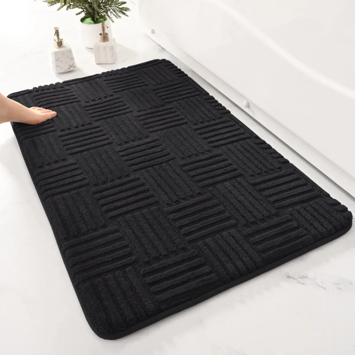 Plush Striped Anti-Slip Bathroom Mat with Gentle Absorbency