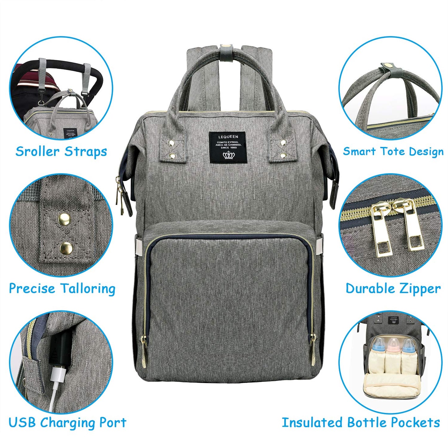 Spacious USB Baby Diaper Bag Backpack