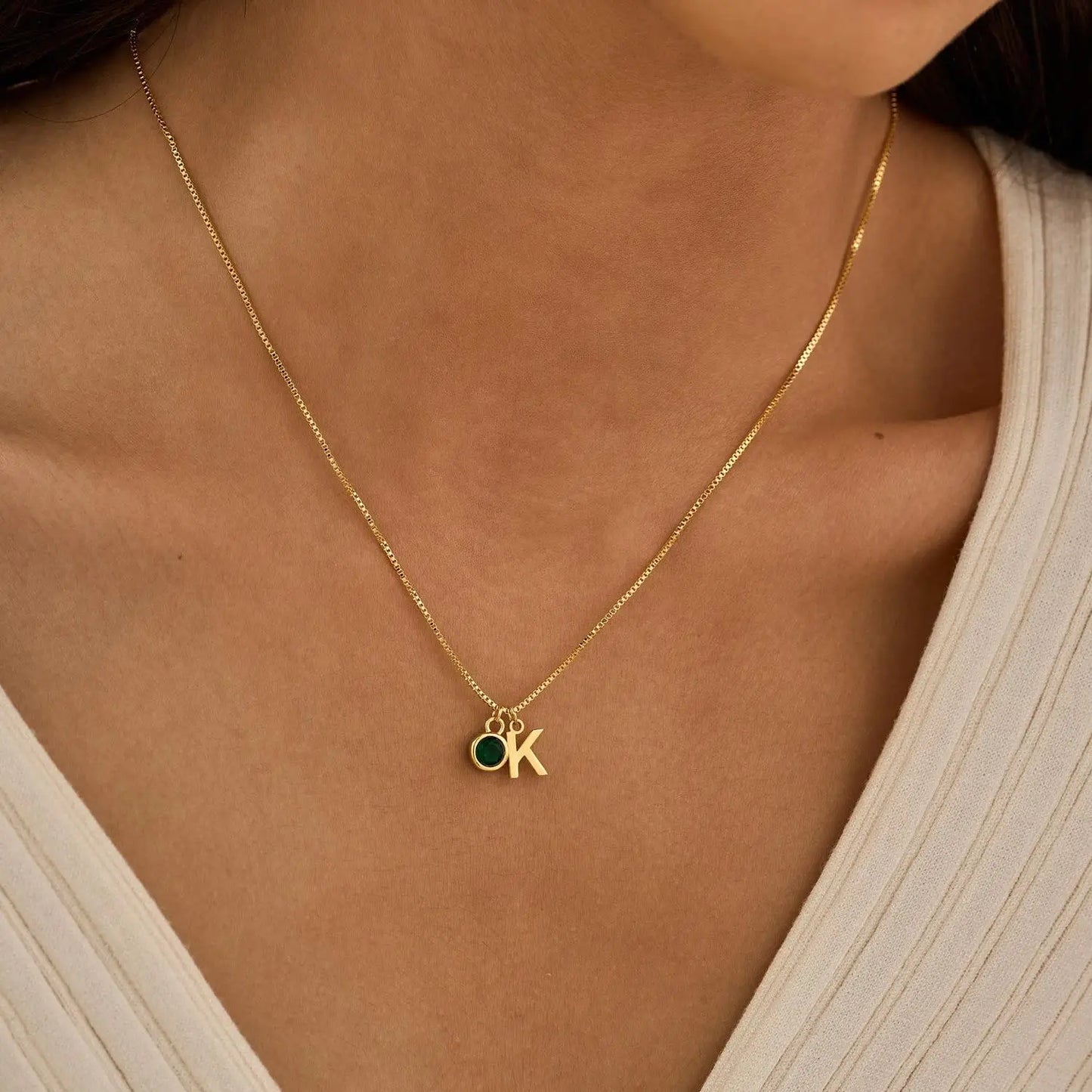 Delicate Monogram Birthstone Pendant Necklace