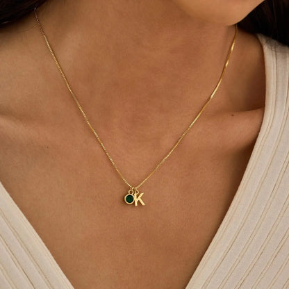 Delicate Monogram Birthstone Pendant Necklace