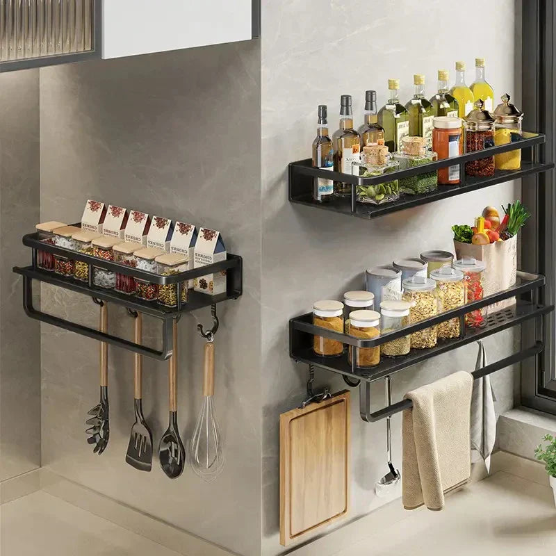 Space-Saving Kitchen Storage Rack with Hooks - Fesara