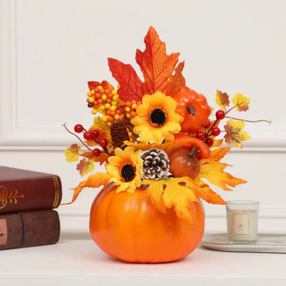 Fall Decorative Pumpkin with Fake Flowers, 25-30cm
