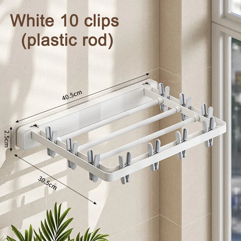 Compact Wall Mounted Folding Dryer Rack with Clips - Fesara