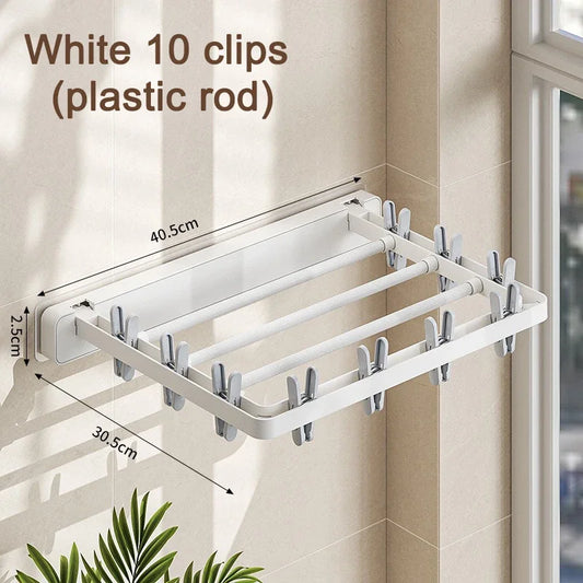 Compact Wall Mounted Folding Dryer Rack with Clips - Fesara