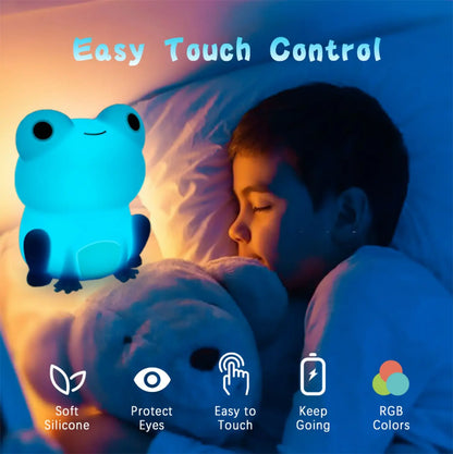 Colorful Kids Night Light Frog with Timer and USB Recharge