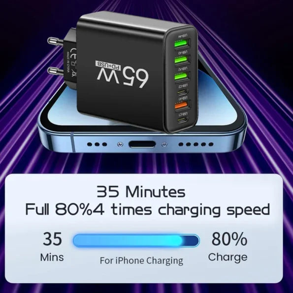 Fast 6-Port USB Charger for Home and Travel Use