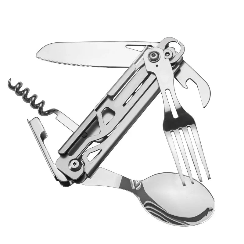 Portable 6-in-1 Stainless Steel Camping Cutlery Set - Fesara