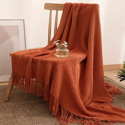Plush Tassel Throw Blanket in Warm Orange