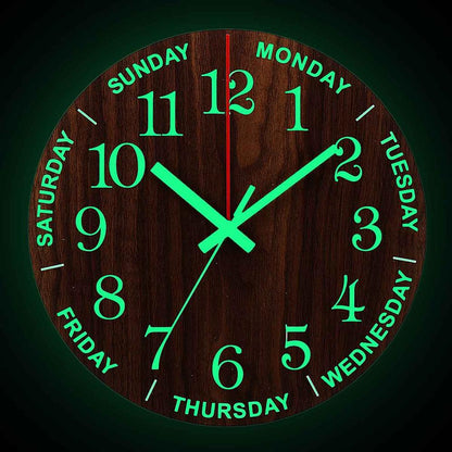 Rustic Wooden Glow Quiet Wall Clock - Fesara