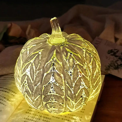 Glowing Glass Pumpkin Decor, LED Autumn Light
