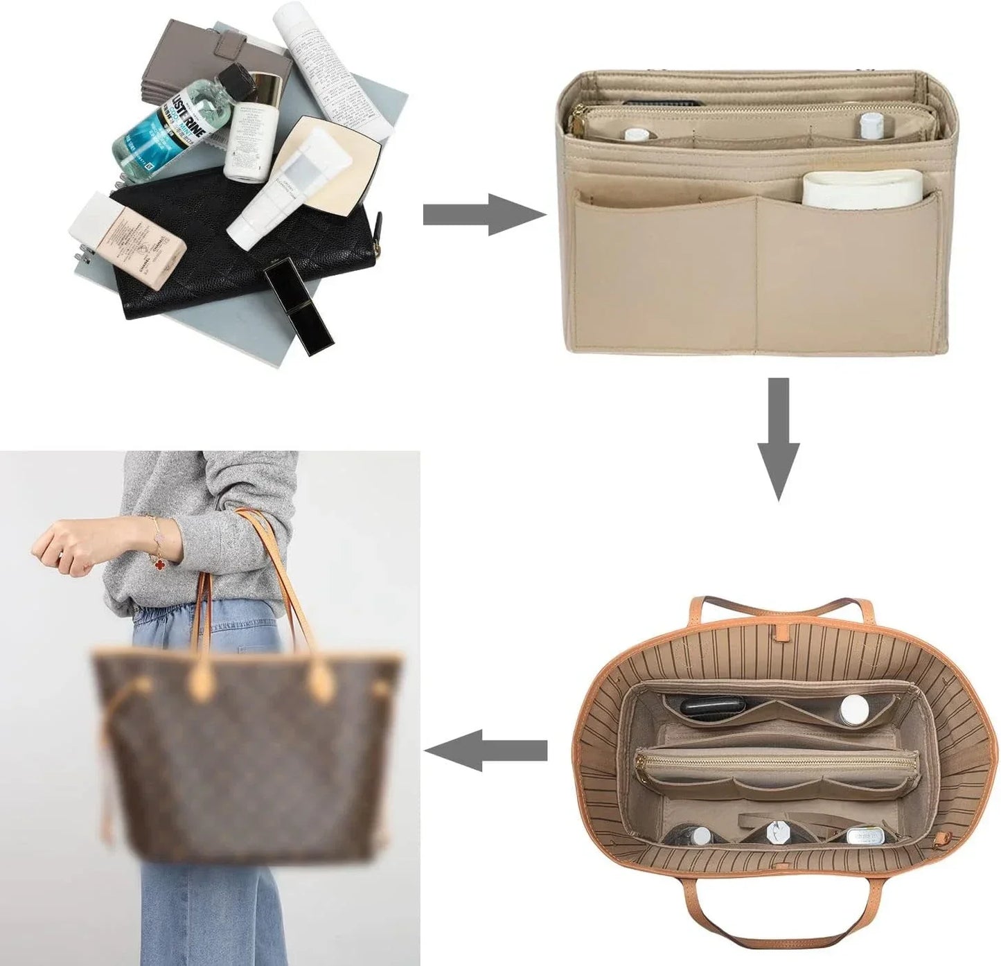 Premium Organizer Insert with Zipper and 15 Pockets