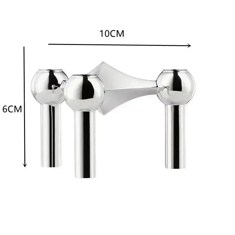 Contemporary Metal Candle Holder - Sleek Silver Candle Stand