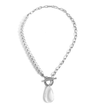 Bold Crystal Drop Circle Pendant Necklace
