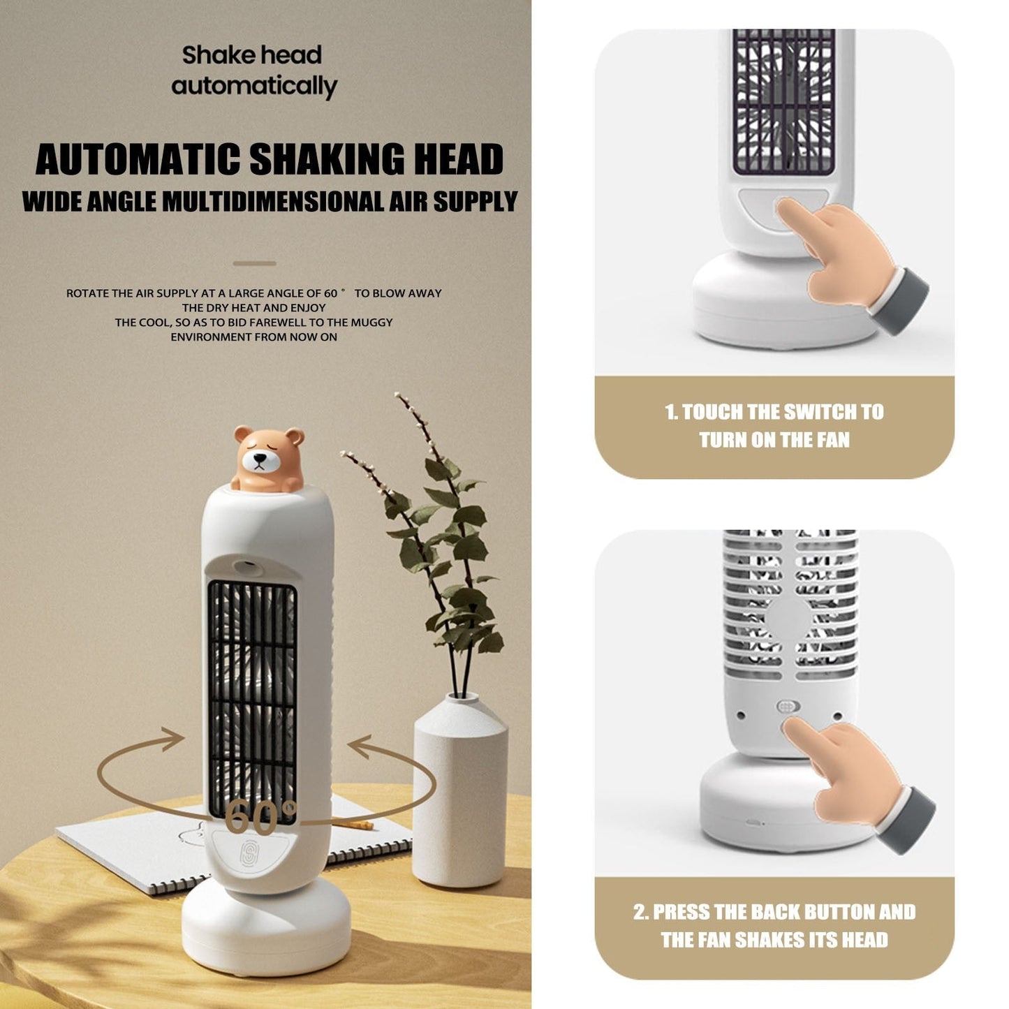 Compact Cute Bear Portable Fan Humidifier