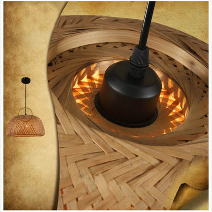 Natural Bamboo Pendant Light with Woven Shade