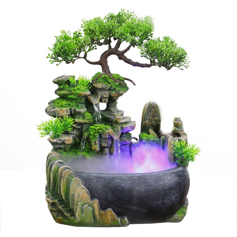 Soothing Desk Fountain with LED Light for Home Decor - Fesara