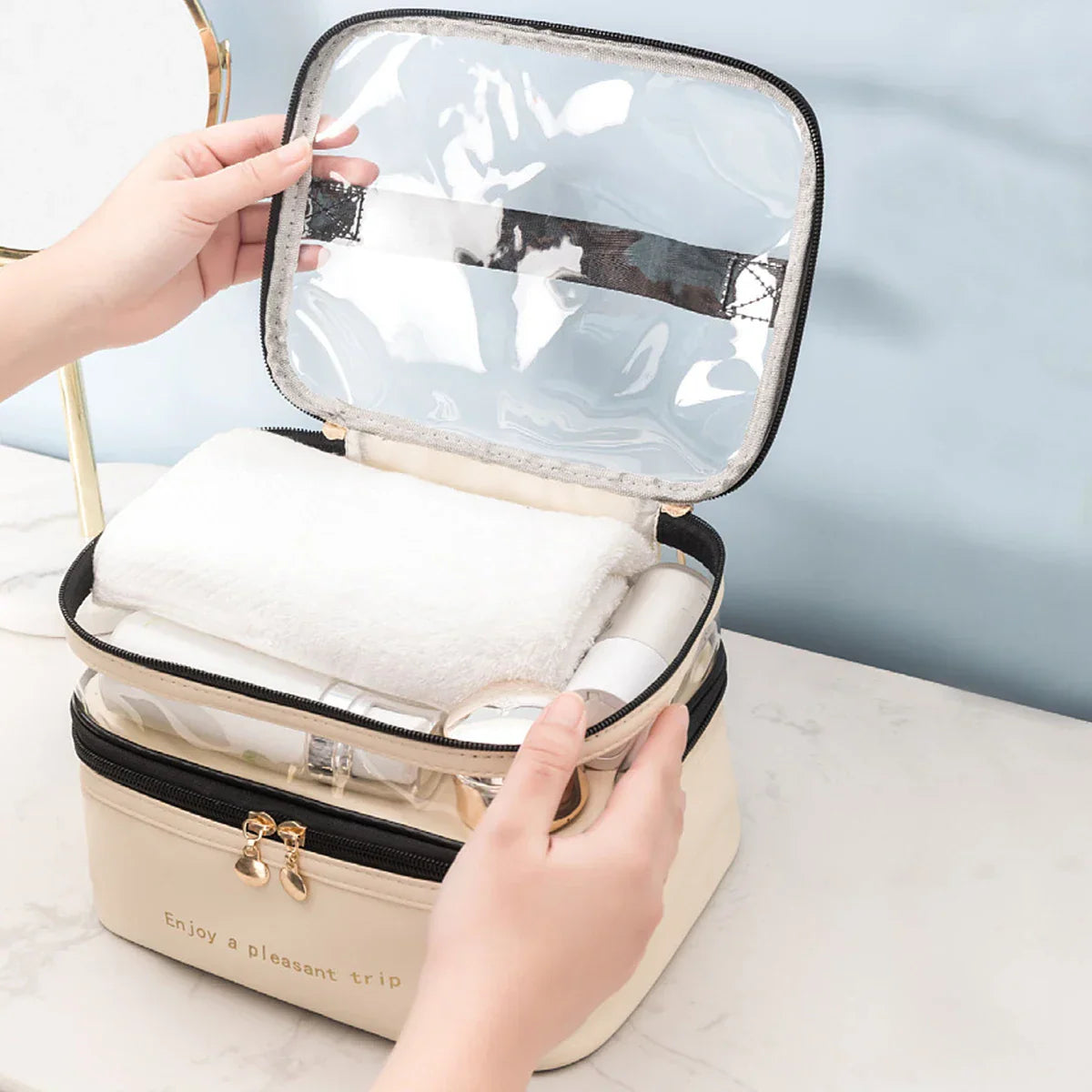 Spacious Travel Makeup Bag with Clear Top