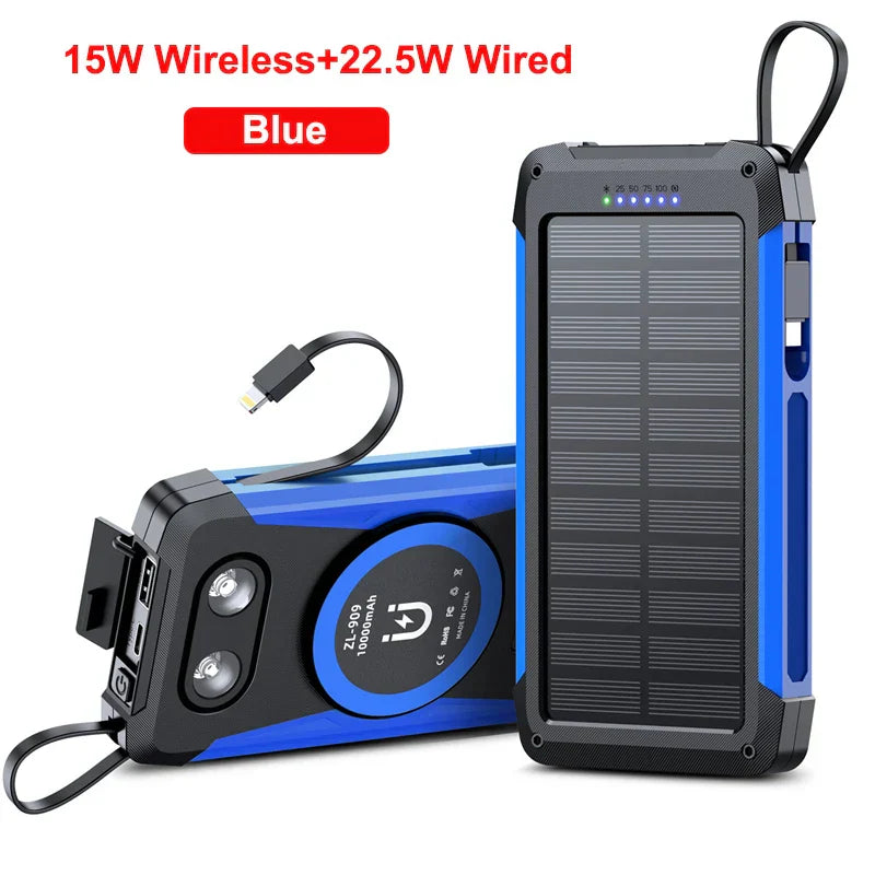 Portable 10000mAh Solar Power Bank with Fast Wireless Charging