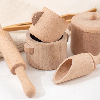 Kids Wooden Play Kitchen Cooking Set