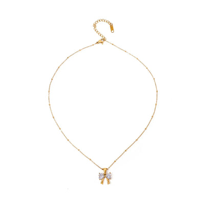Delicate Women's Bow Diamond Necklace