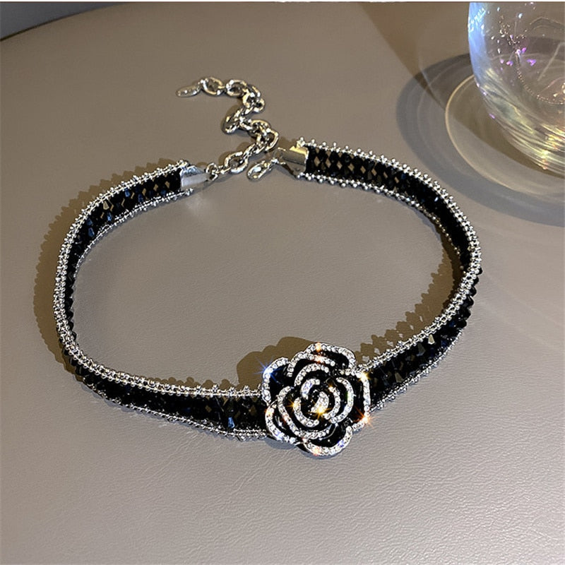 Dark Rose Crystal Pendant Necklace - Fesara