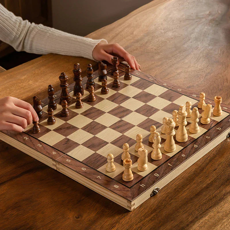 Compact Portable Wooden Chess Board Set - Fesara
