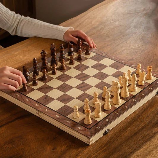 Compact Portable Wooden Chess Board Set - Fesara