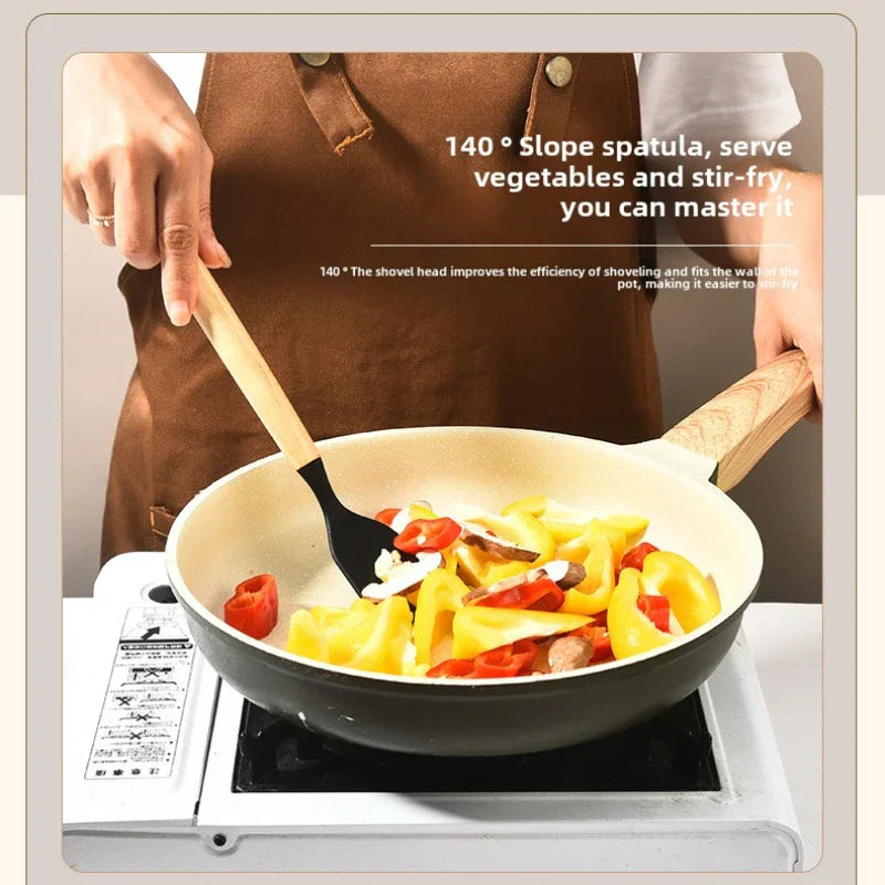 Non-Stick Silicone Kitchen Tools Set with Wooden Handles