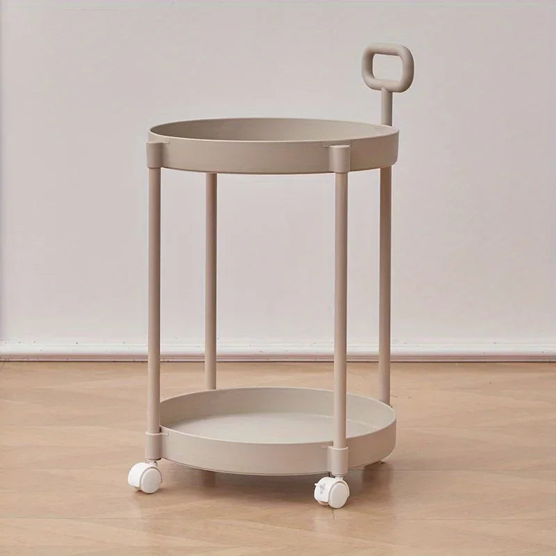 Portable 2-Tier Rolling Side Table with Handle - Fesara