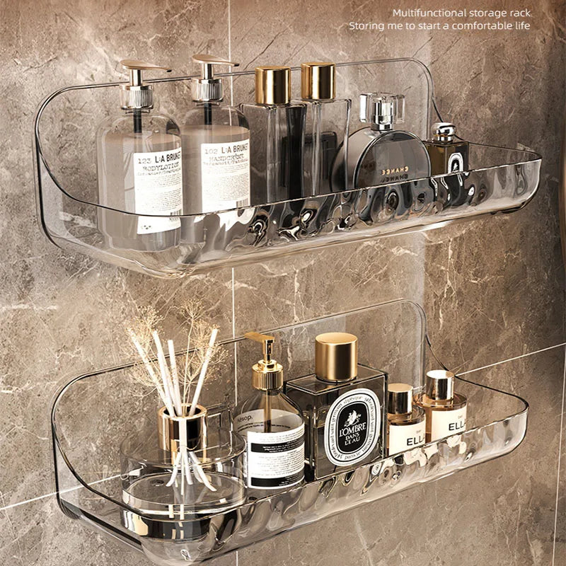 Adhesive Bathroom Shelf, Wall Mounted, Transparent Storage