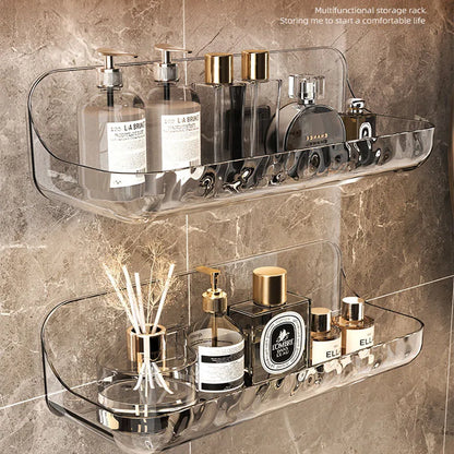 Adhesive Bathroom Shelf, Wall Mounted, Transparent Storage