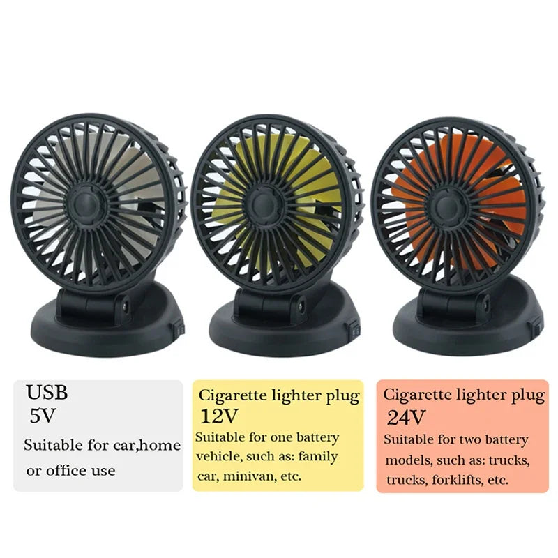 Portable Car Fan with USB and Cigarette Lighter Adapter