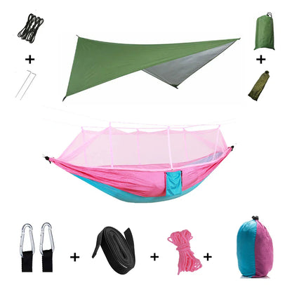 Lightweight Portable Camping Hammock with Bug Net & Rain Fly