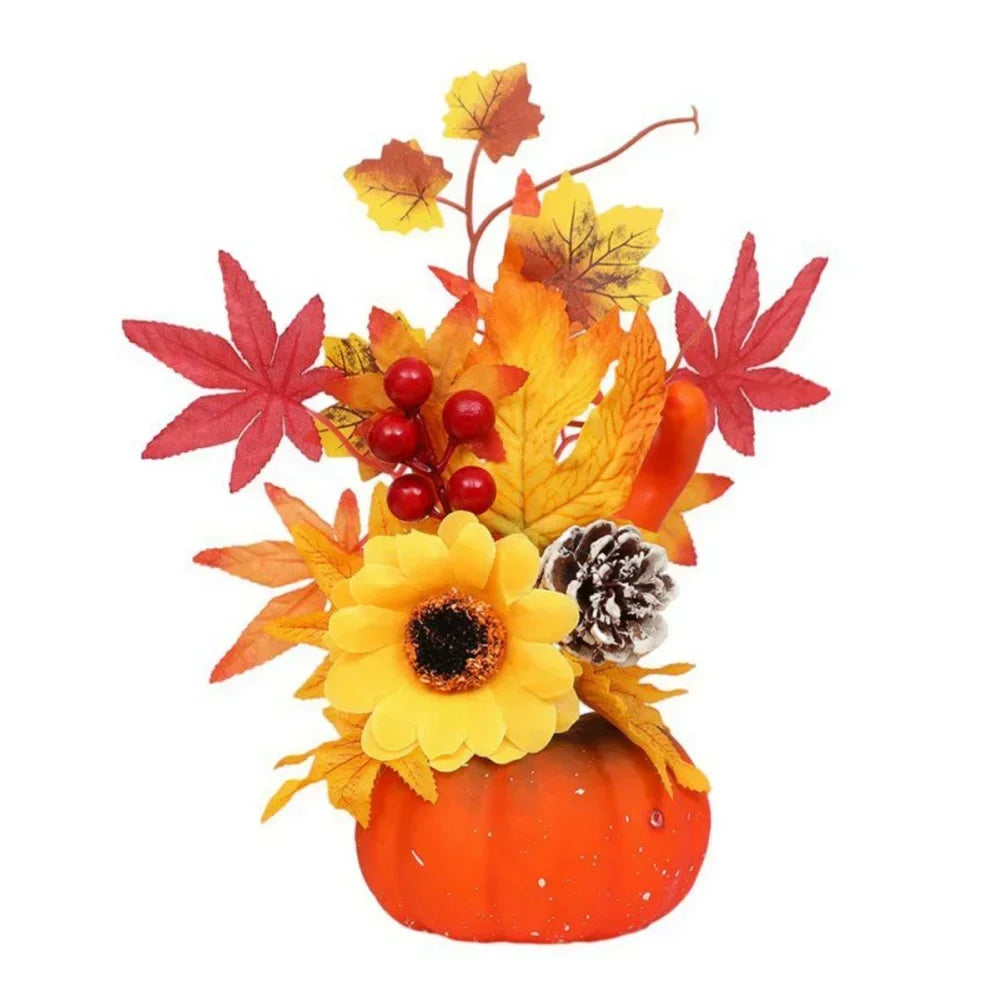Fall Decorative Pumpkin with Fake Flowers, 25-30cm