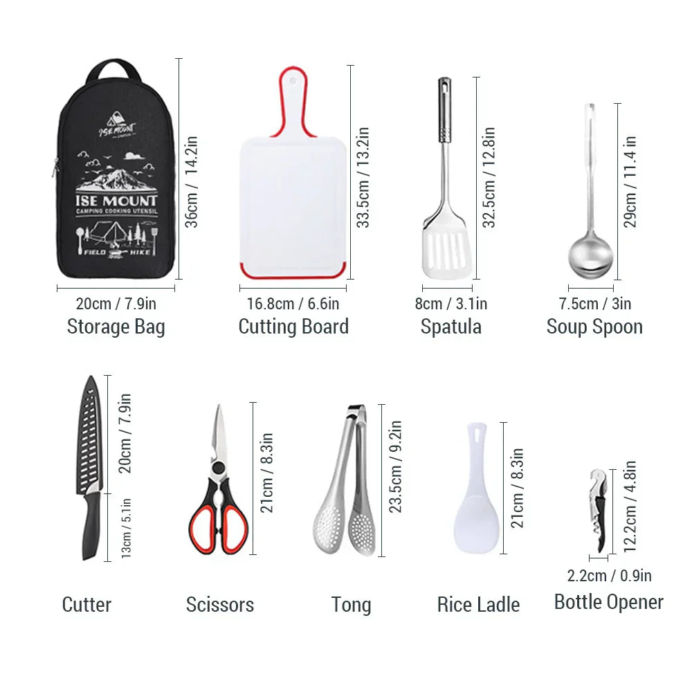Portable 9-Piece Camping Cookware Set with Storage Bag