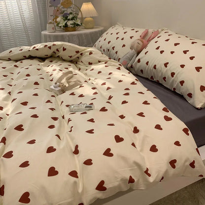 Cute Heart Duvet Cover Set - Soft Floral Bedding