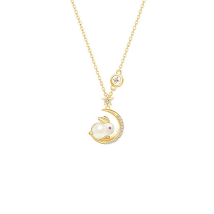 Shiny Rabbit Moon Pendant Necklace