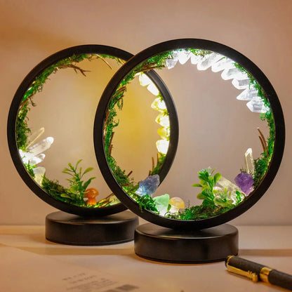 Stylish Night Lamp - Round Green Crystal Accent