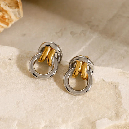 Dual Tone Knot Drop Earrings