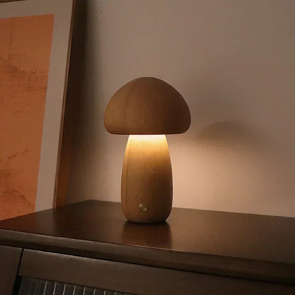 Soft Glow Wooden Mushroom Table Lamp